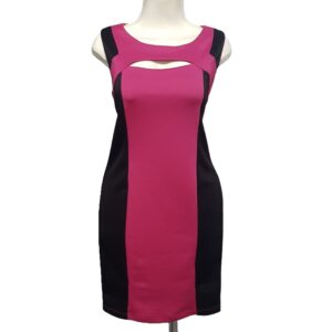 10016-1 Vestido rosa con lateral negro sin manga